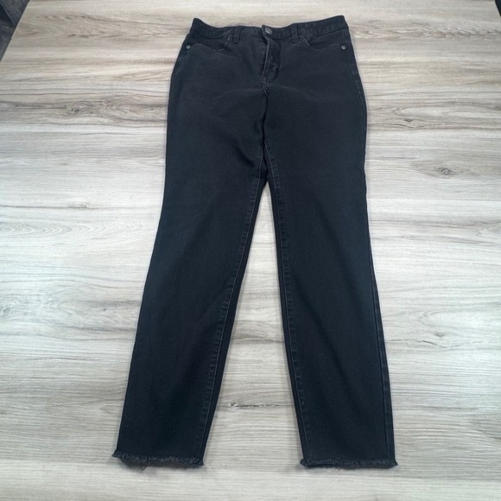 Lauren Conrad Super High Rise Super Skinny Black Jeans Size 8 Raw Hem Distressed
